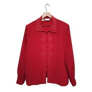 CHRISTIE & Jill Vintage Red Soutache Trimmed Frog Closure Blouse Sz 14